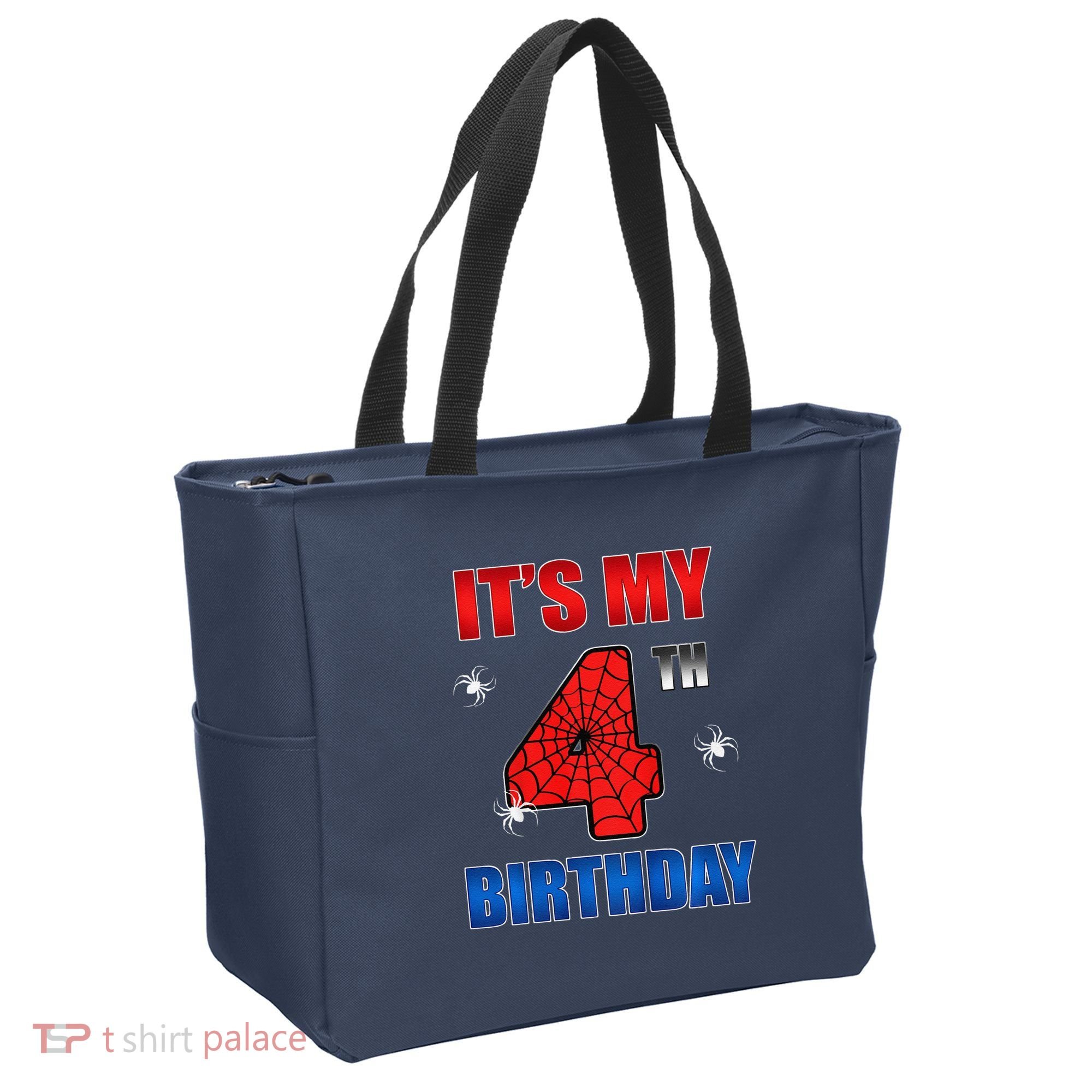 Spider Web Four 4 Years Old ItS My 4th Birthday Boy Party Tote Bag