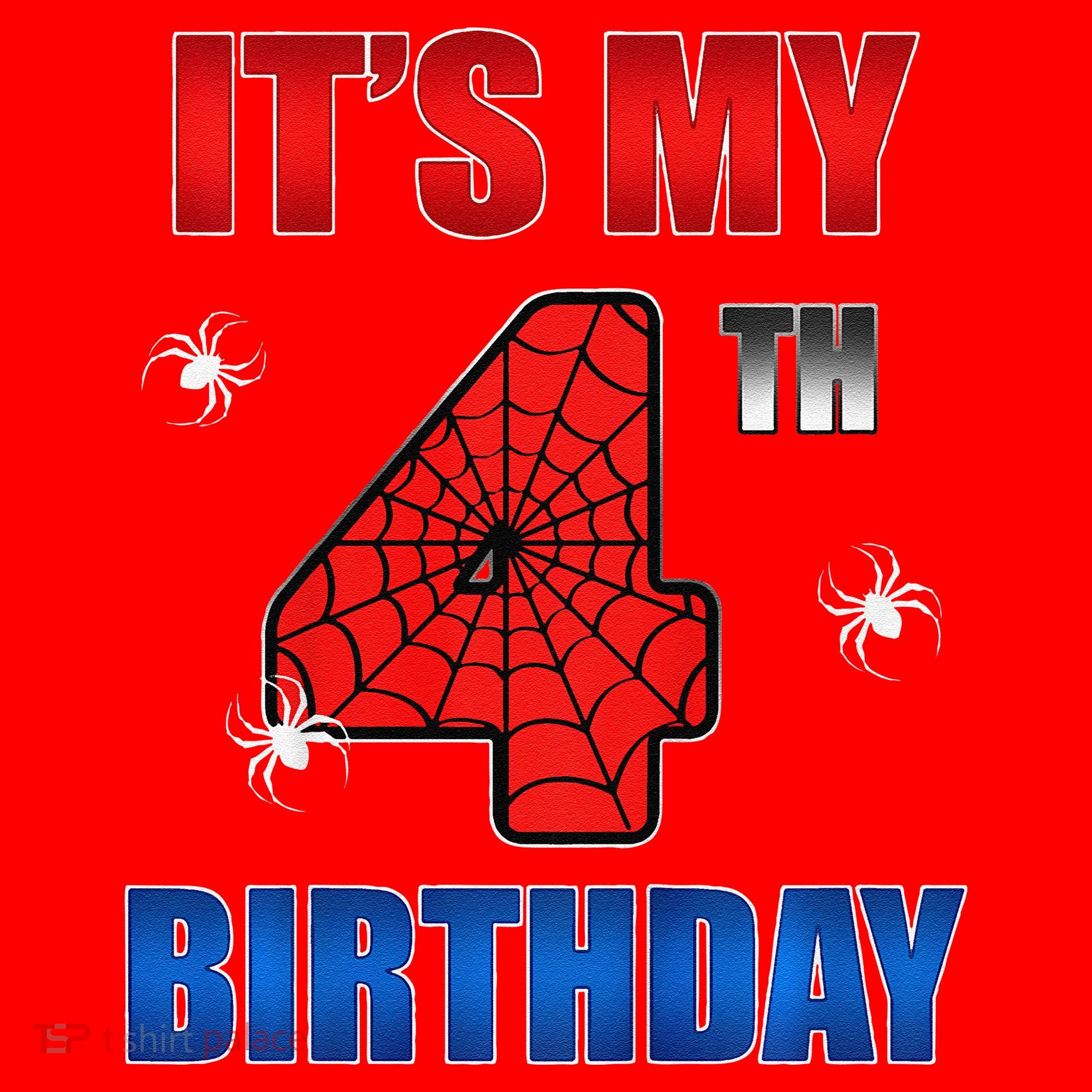 Spider Web Four 4 Years Old ItS My 4th Birthday Boy Party Santa Hat