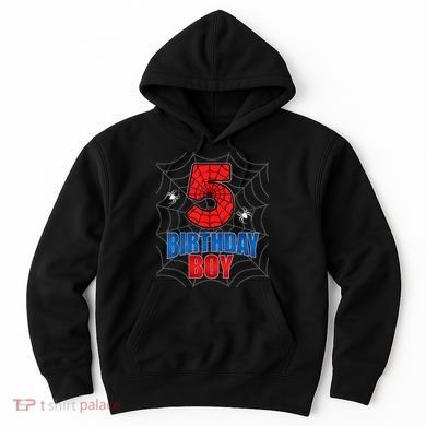 Spider Web Five 5 Years Old 5th Birthday Boy Party Hoodie
