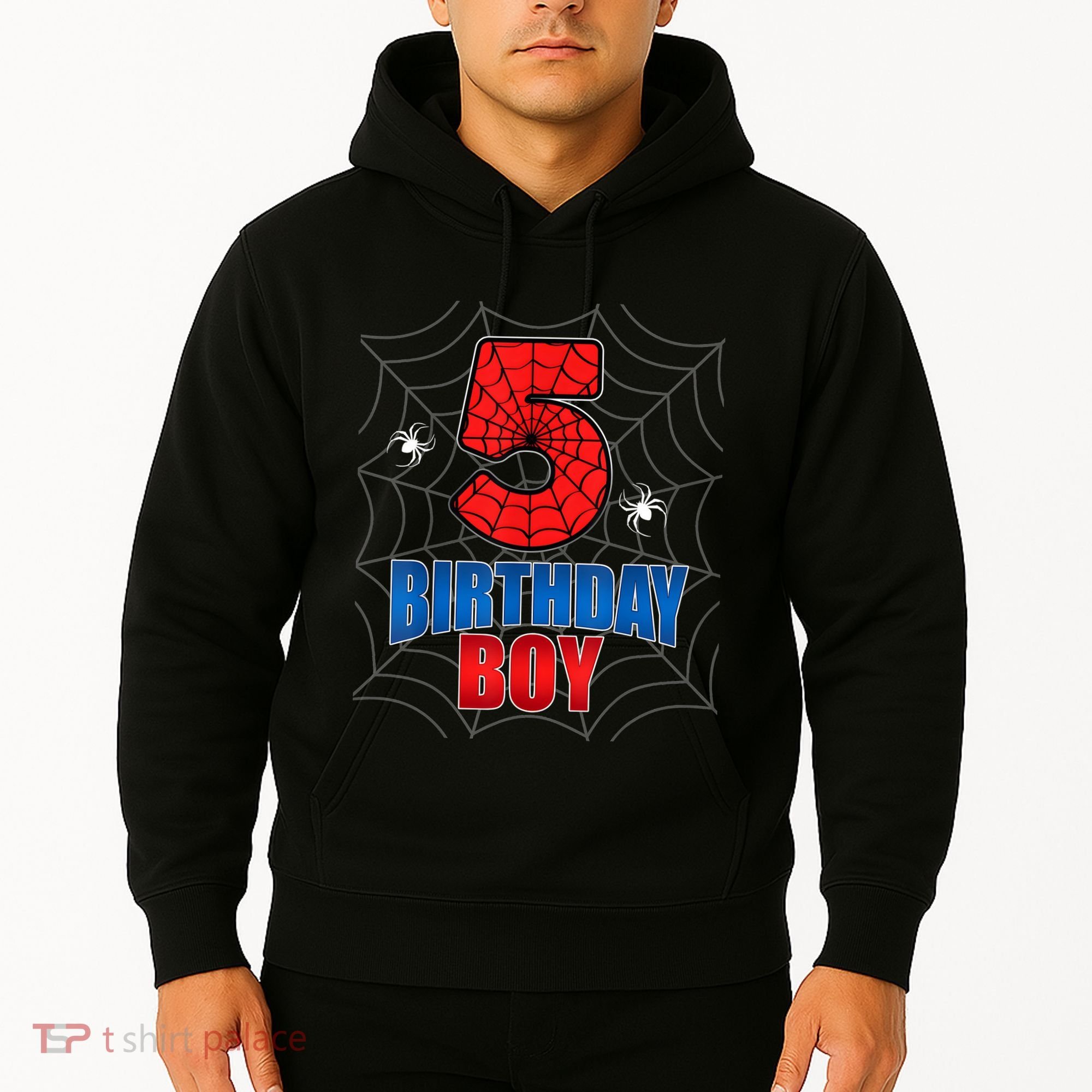 Spider Web Five 5 Years Old 5th Birthday Boy Party Hoodie