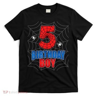 Spider Web Five 5 Years Old 5th Birthday Boy Party T-Shirt