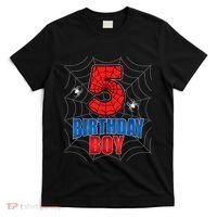 Spider Web Five 5 Years Old 5th Birthday Boy Party T-Shirt thumb 0