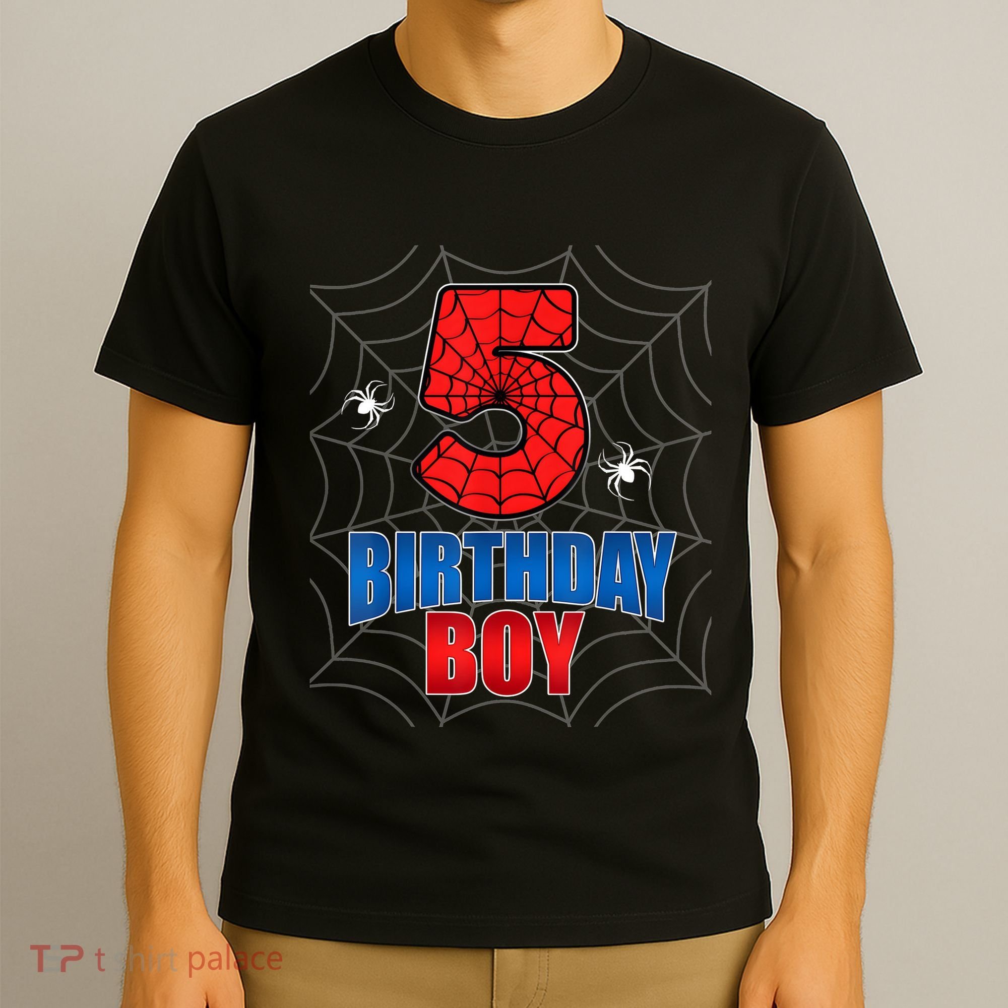 Spider Web Five 5 Years Old 5th Birthday Boy Party T-Shirt