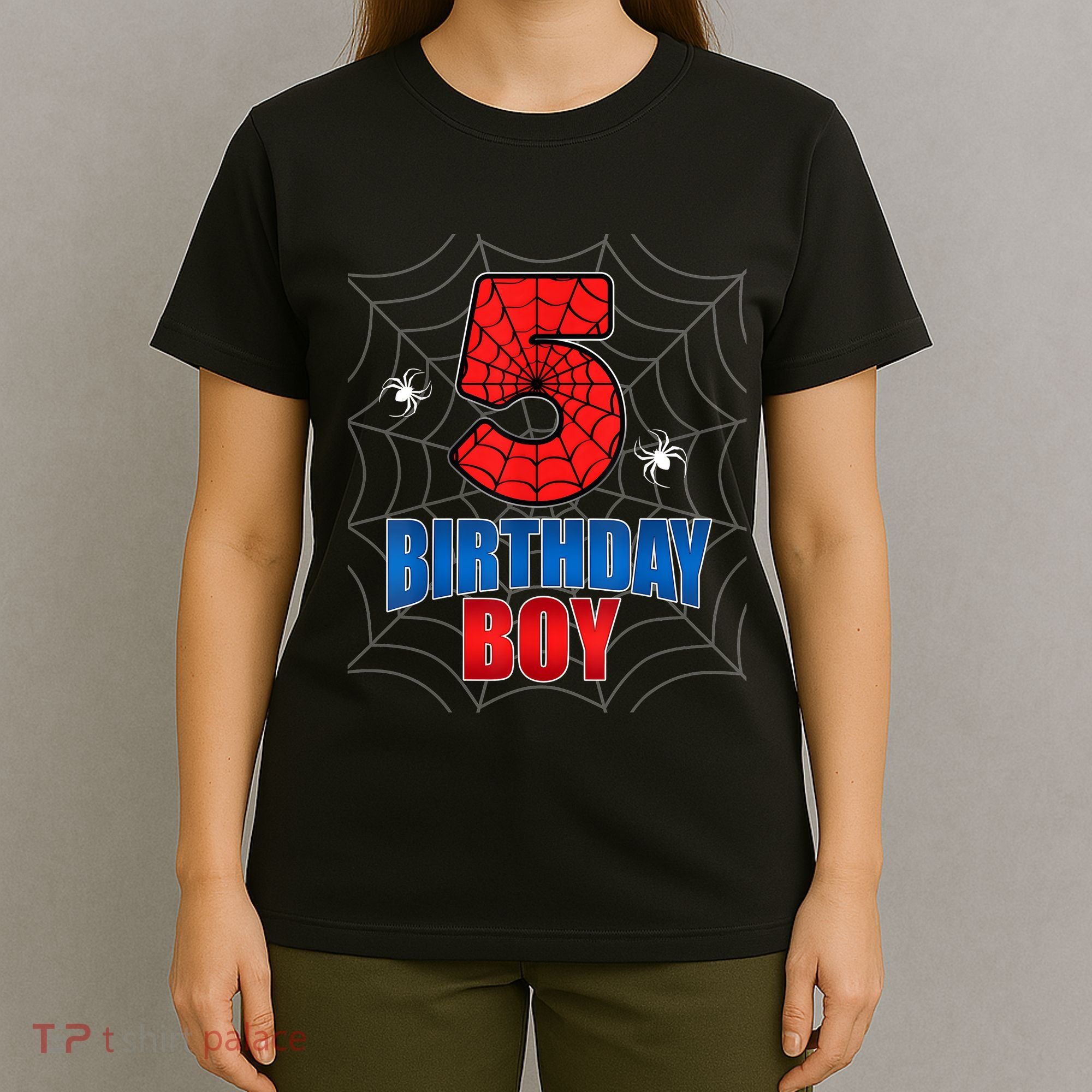 Spider Web Five 5 Years Old 5th Birthday Boy Party T-Shirt