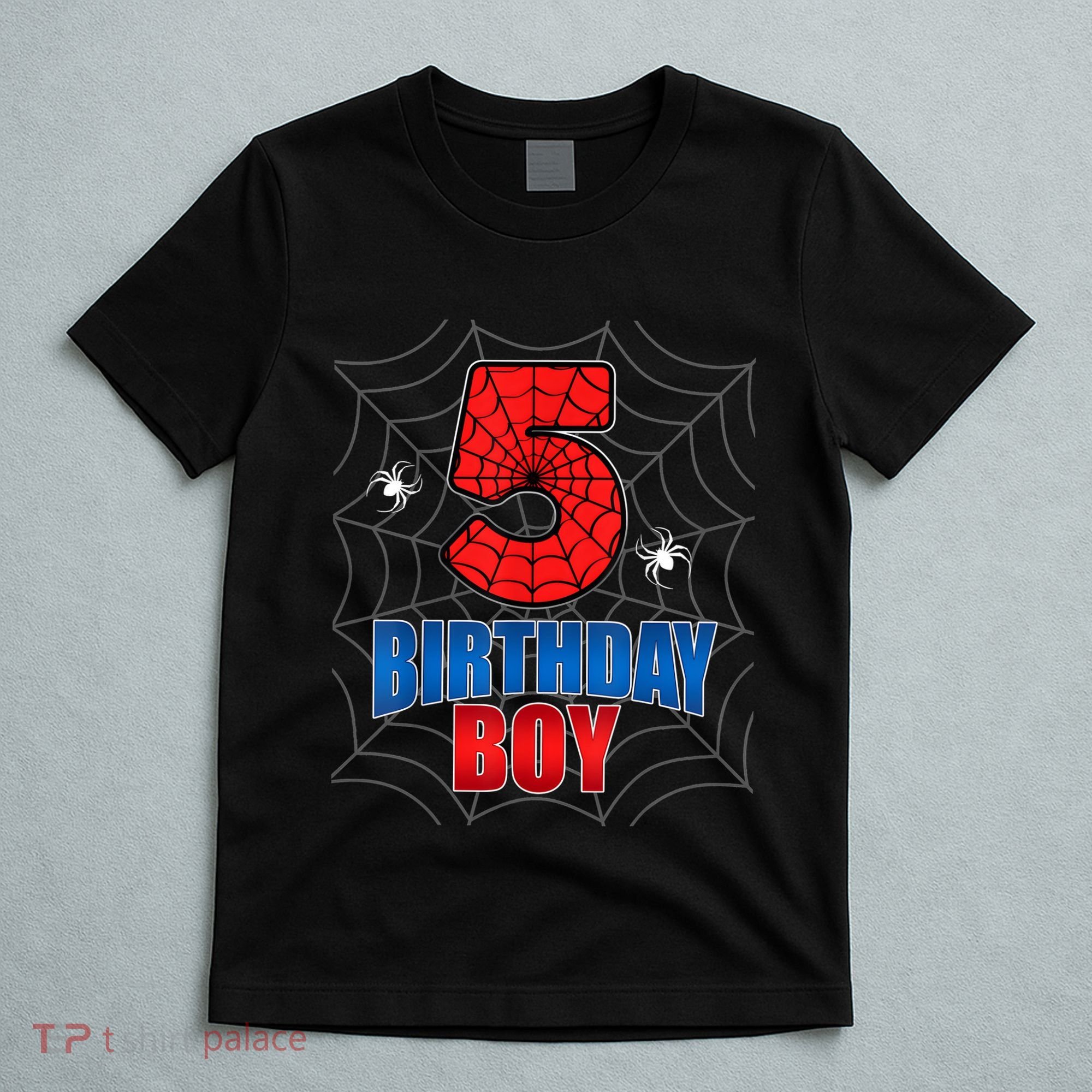 Spider Web Five 5 Years Old 5th Birthday Boy Party T-Shirt