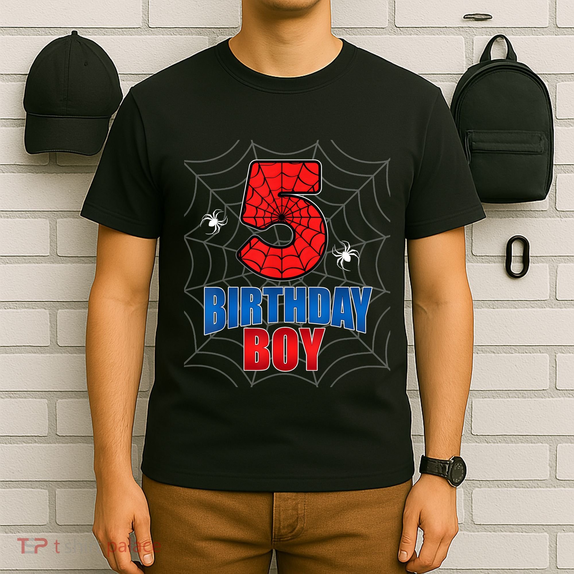 Spider Web Five 5 Years Old 5th Birthday Boy Party T-Shirt