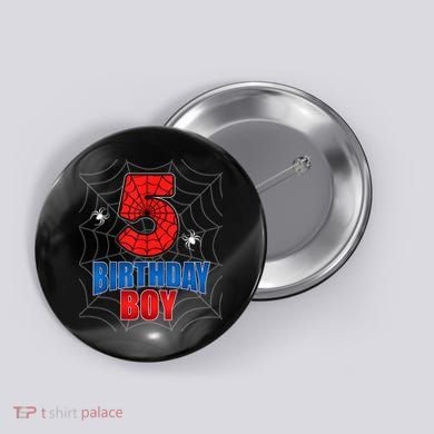 Spider Web Five 5 Years Old 5th Birthday Boy Party Button