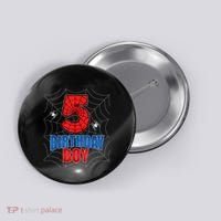 Spider Web Five 5 Years Old 5th Birthday Boy Party Button thumb 0