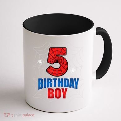 Spider Web Five 5 Years Old 5th Birthday Boy Party Coffee Mug back