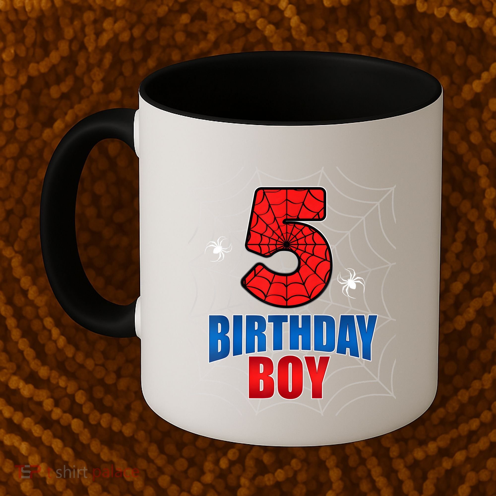 Spider Web Five 5 Years Old 5th Birthday Boy Party Coffee Mug
