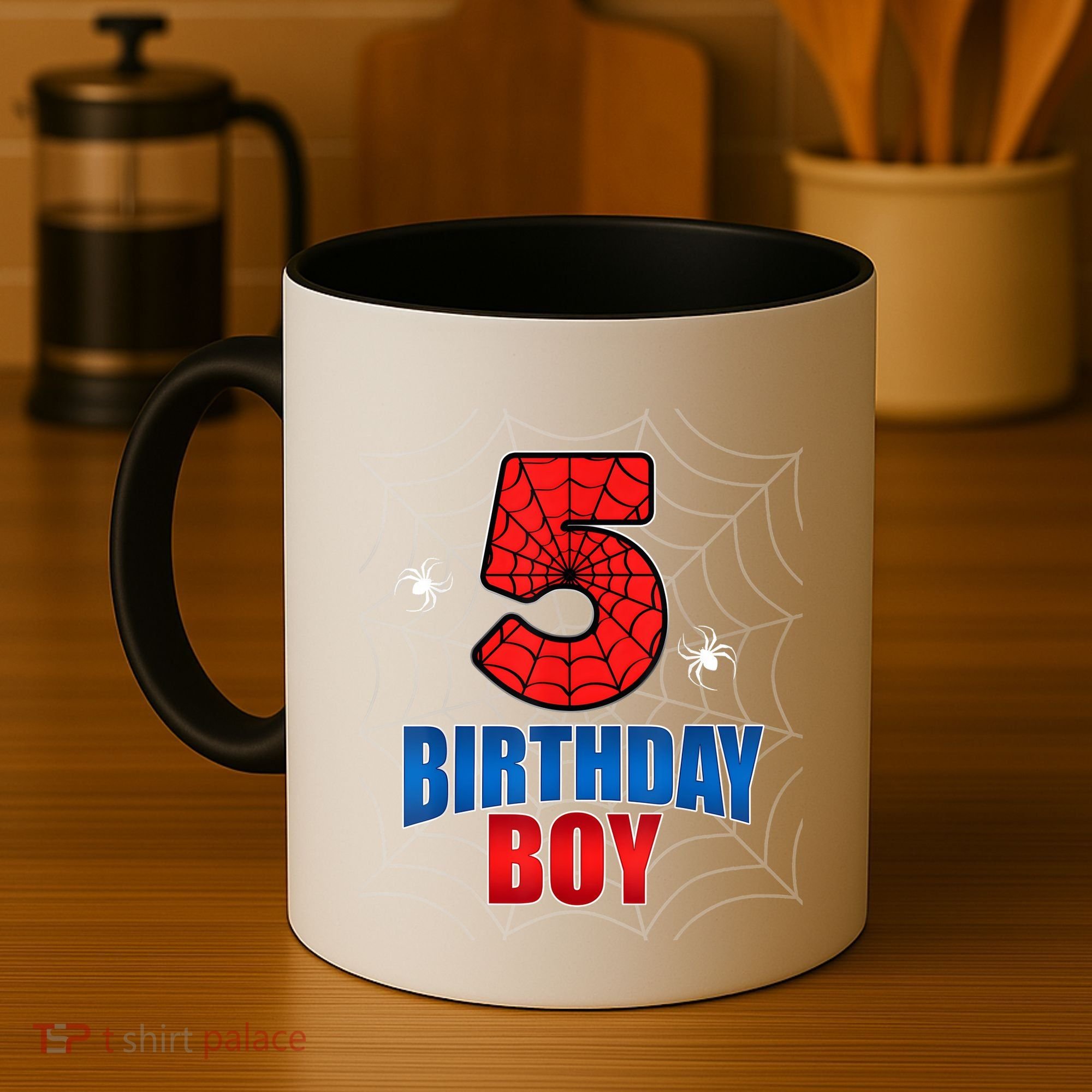 Spider Web Five 5 Years Old 5th Birthday Boy Party Coffee Mug