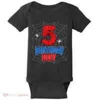Spider Web Five 5 Years Old 5th Birthday Boy Party Baby Bodysuit thumb 0