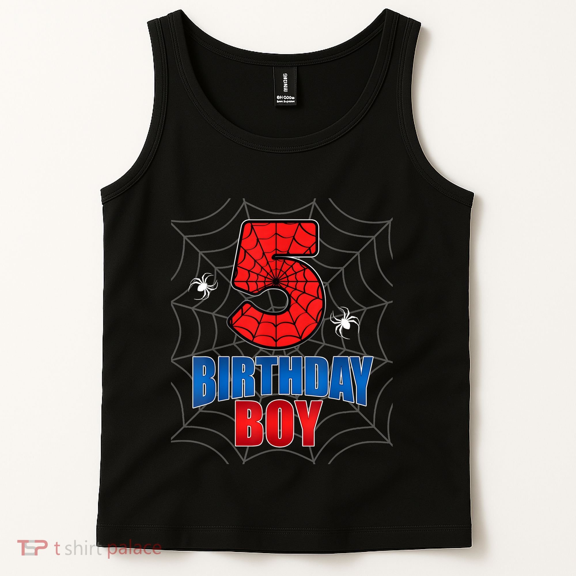 Spider Web Five 5 Years Old 5th Birthday Boy Party Tank Top