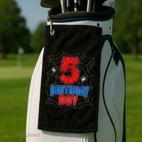 Spider Web Five 5 Years Old 5th Birthday Boy Party Golf Towel thumb 2
