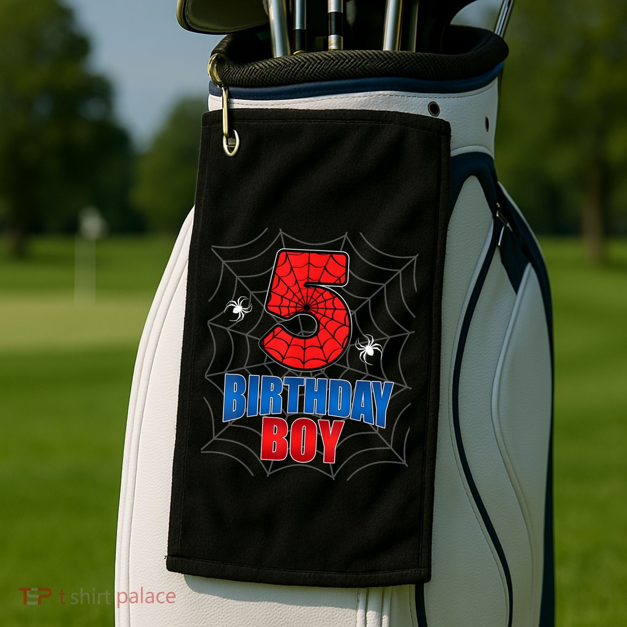 Spider Web Five 5 Years Old 5th Birthday Boy Party Golf Towel