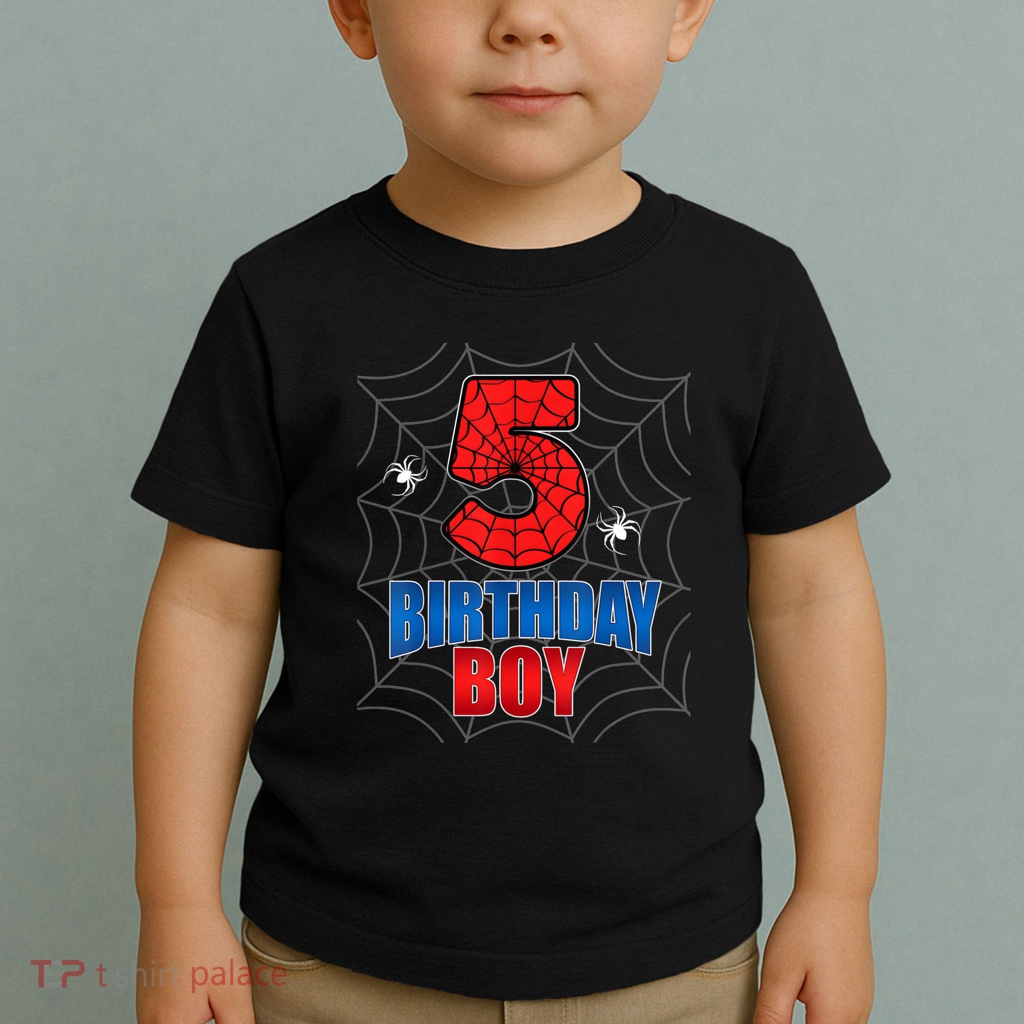 Spider Web Five 5 Years Old 5th Birthday Boy Party Toddler T-Shirt