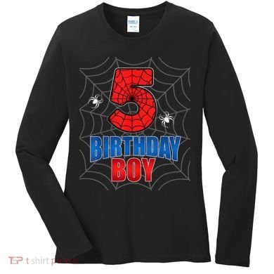 Spider Web Five 5 Years Old 5th Birthday Boy Party Women's Long Sleeve Shirt
