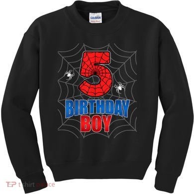 Spider Web Five 5 Years Old 5th Birthday Boy Party Kids Sweatshirt