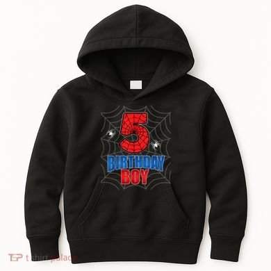 Spider Web Five 5 Years Old 5th Birthday Boy Party Kids Hoodie