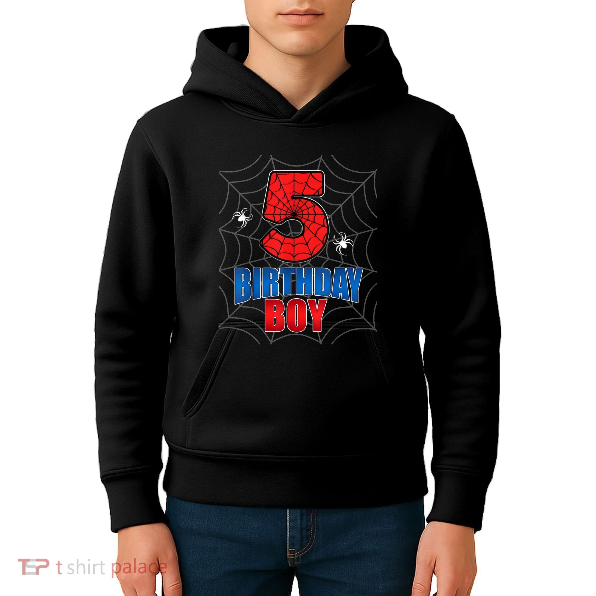 Spider Web Five 5 Years Old 5th Birthday Boy Party Kids Hoodie