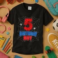 Spider Web Five 5 Years Old 5th Birthday Boy Party Kids T-Shirt thumb 3