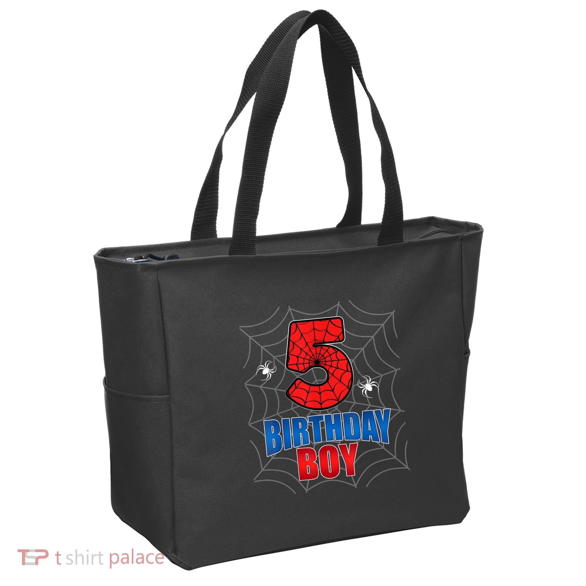 Spider Web Five 5 Years Old 5th Birthday Boy Party Tote Bag