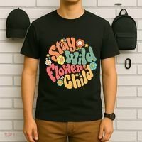 Stay Wild Flower Child Flower Retro Natural Boho Hippie T-Shirt thumb 6