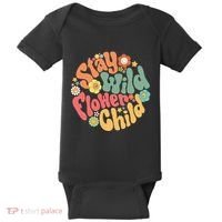 Stay Wild Flower Child Flower Retro Natural Boho Hippie Baby Bodysuit thumb 0