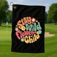 Stay Wild Flower Child Flower Retro Natural Boho Hippie Golf Towel thumb 1