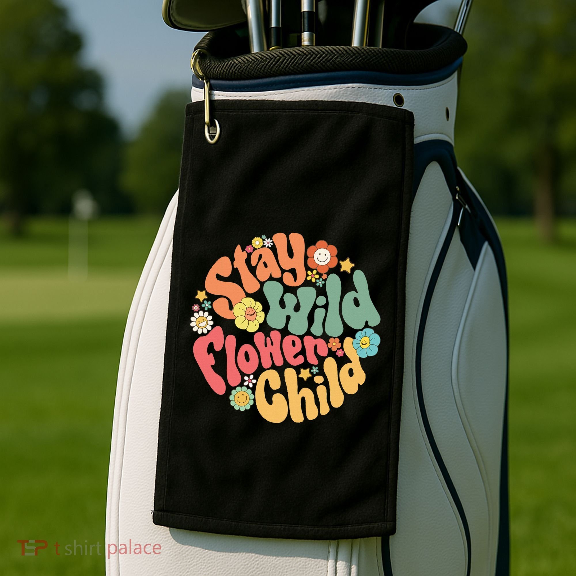 Stay Wild Flower Child Flower Retro Natural Boho Hippie Golf Towel