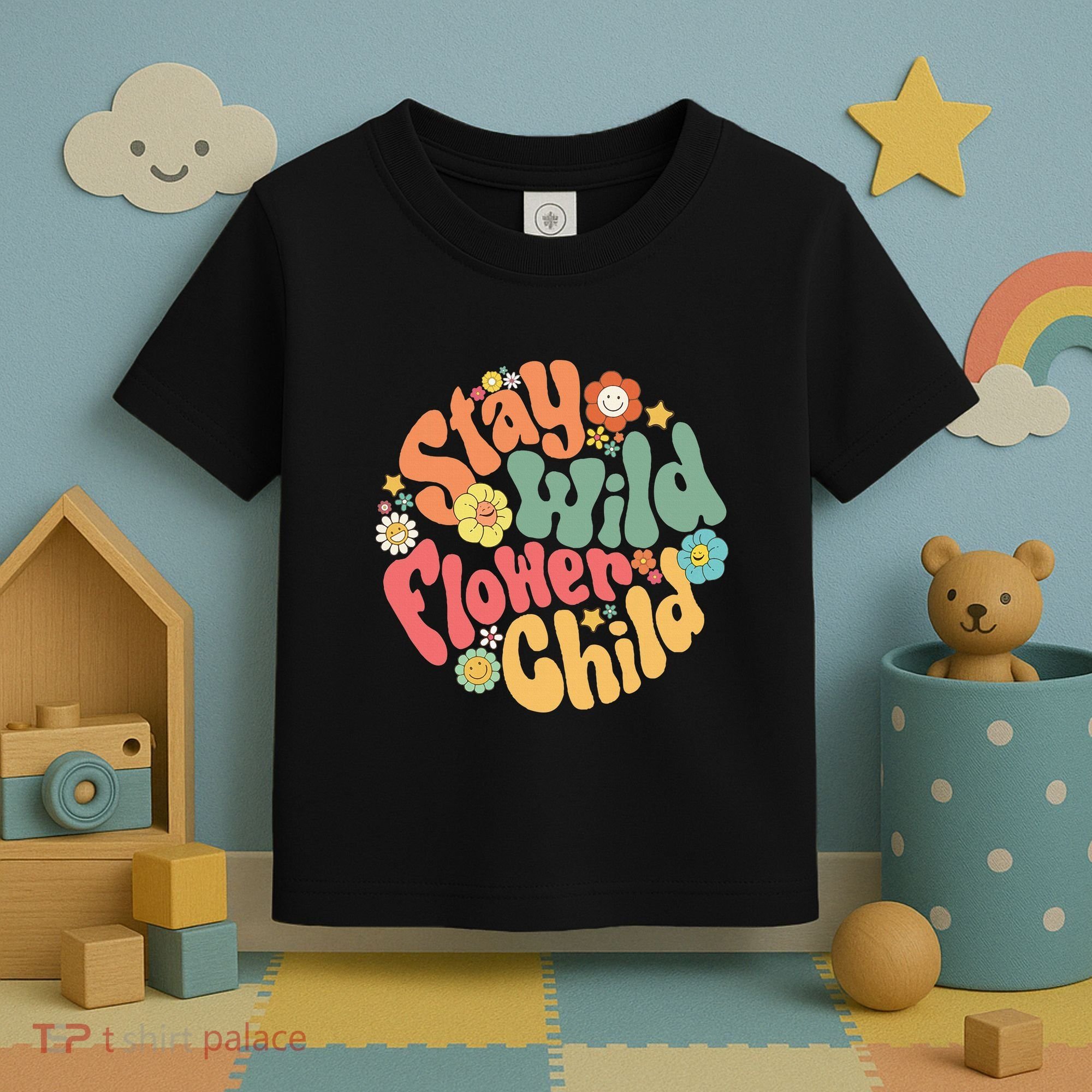 Stay Wild Flower Child Flower Retro Natural Boho Hippie Toddler T-Shirt