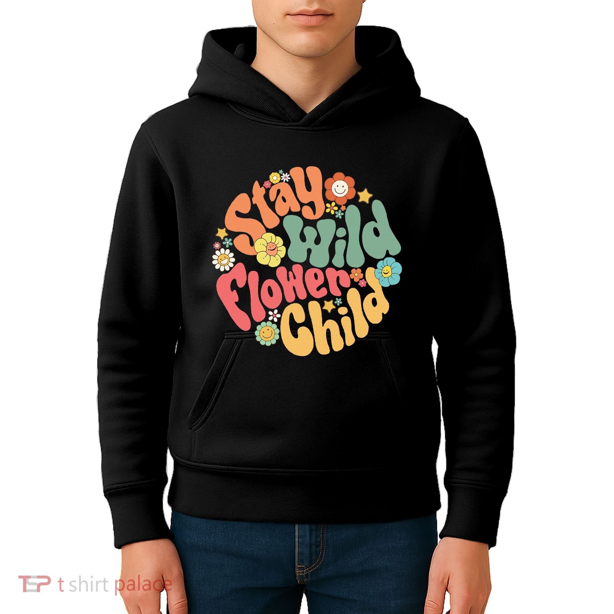 Stay Wild Flower Child Flower Retro Natural Boho Hippie Kids Hoodie