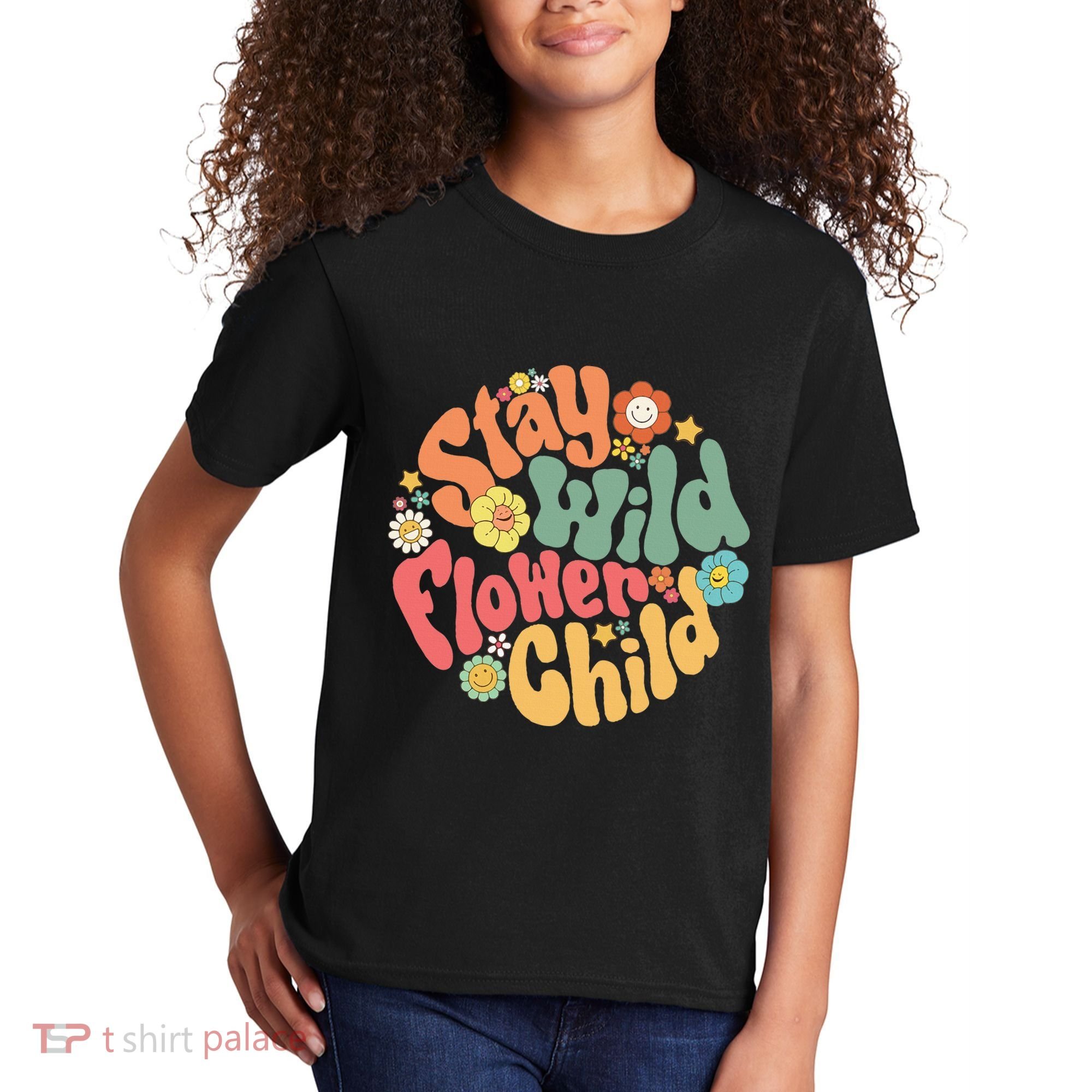 Stay Wild Flower Child Flower Retro Natural Boho Hippie Kids T-Shirt