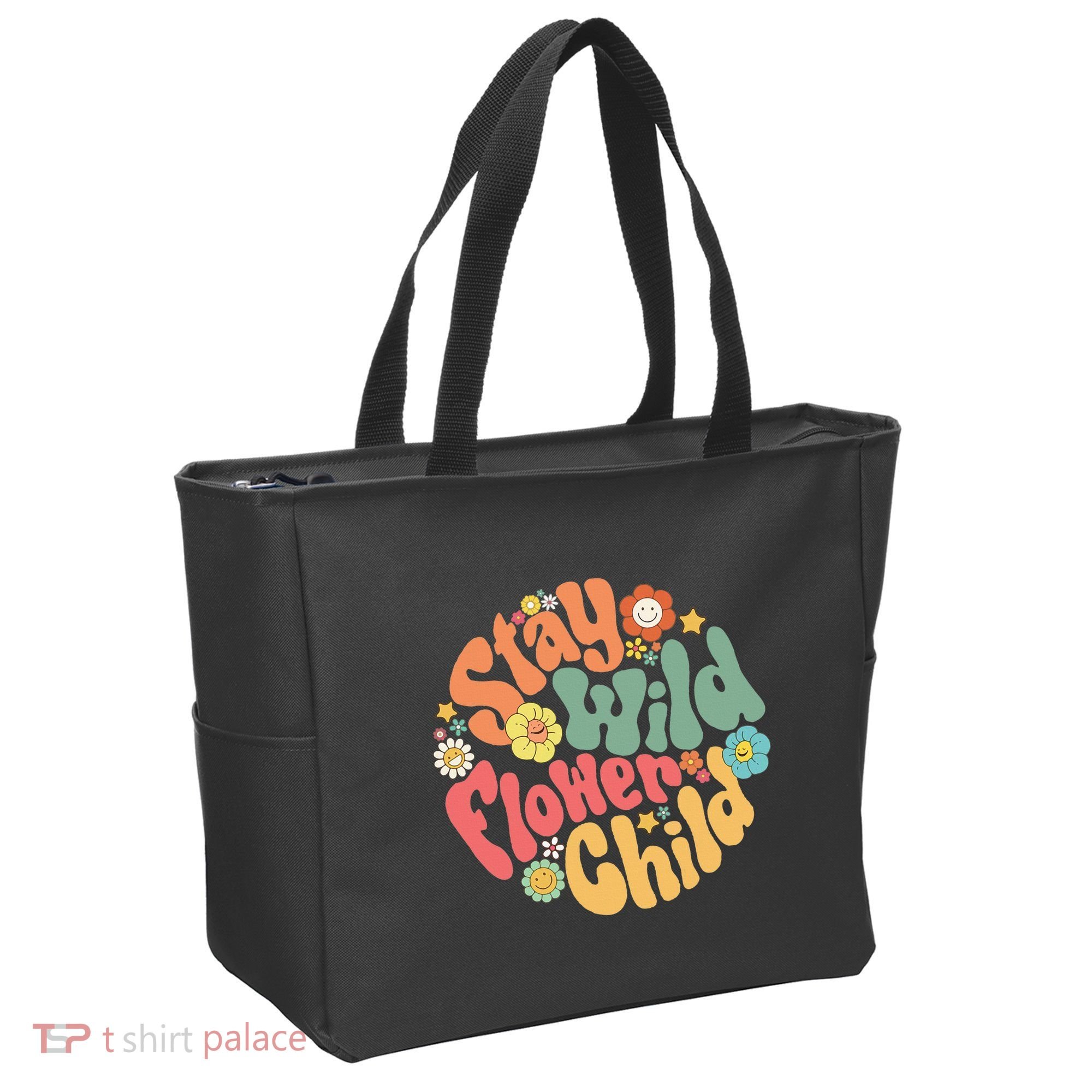 Stay Wild Flower Child Flower Retro Natural Boho Hippie Tote Bag