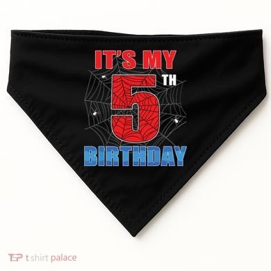 Spider Web Five 5 Years Old Its My 5th Birthday Boy Party USA-Made Doggie Bandana