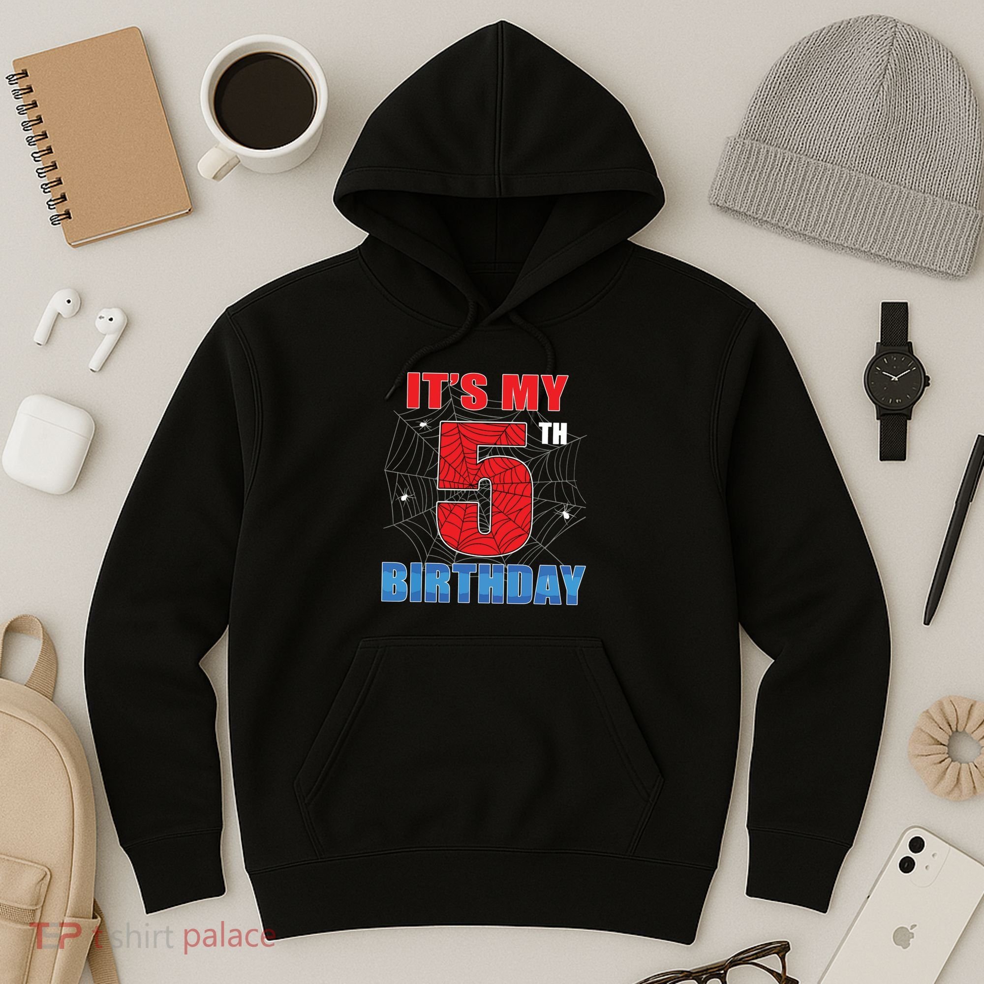 Spider Web Five 5 Years Old Its My 5th Birthday Boy Party Hoodie