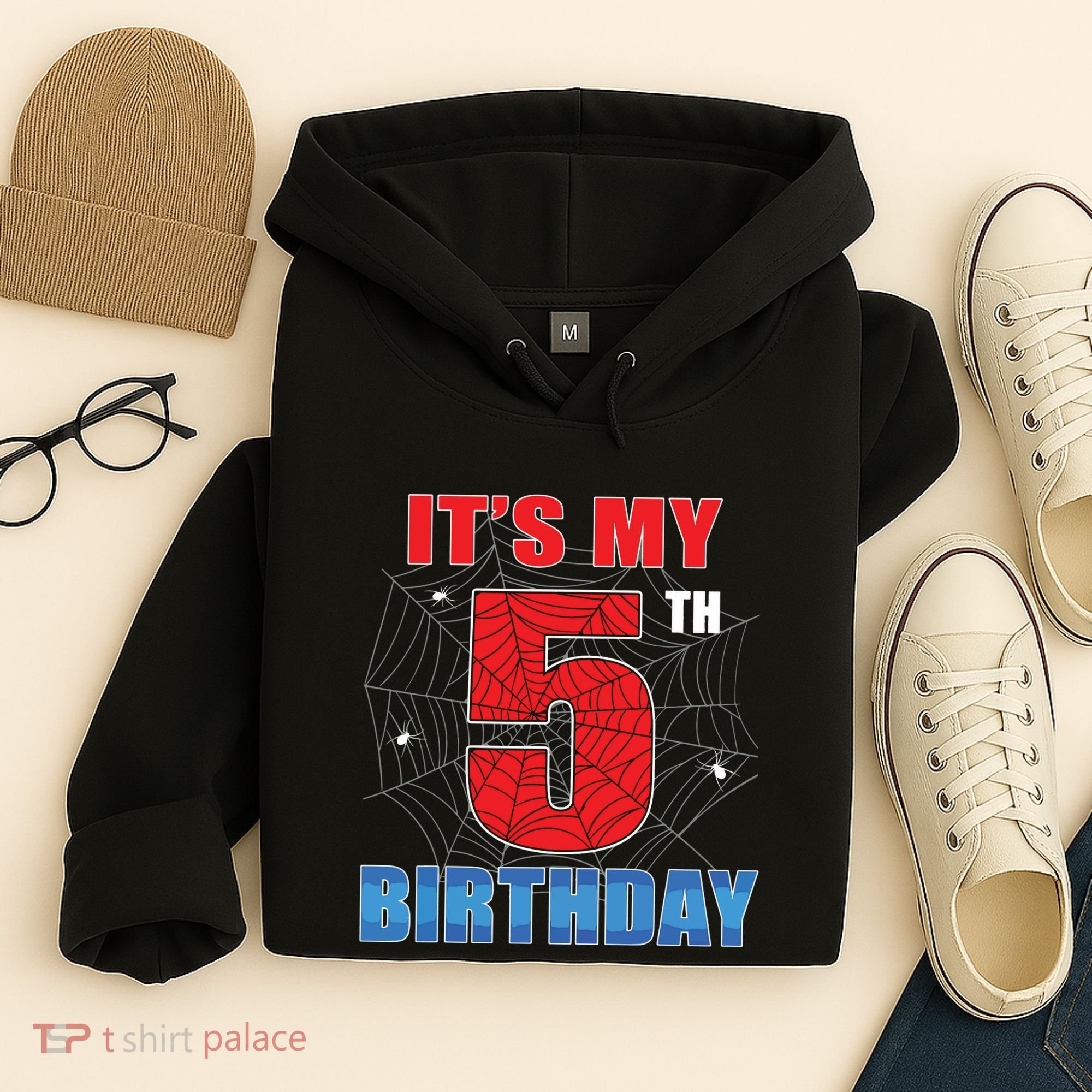 Spider Web Five 5 Years Old Its My 5th Birthday Boy Party Hoodie