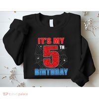 Spider Web Five 5 Years Old Its My 5th Birthday Boy Party Sweatshirt thumb 2