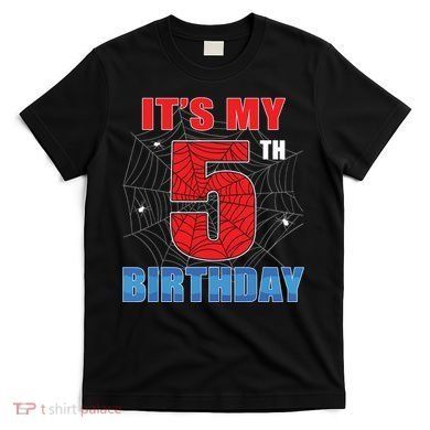 Spider Web Five 5 Years Old Its My 5th Birthday Boy Party T-Shirt