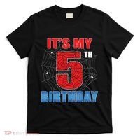 Spider Web Five 5 Years Old Its My 5th Birthday Boy Party T-Shirt thumb 0