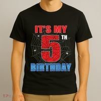 Spider Web Five 5 Years Old Its My 5th Birthday Boy Party T-Shirt thumb 3