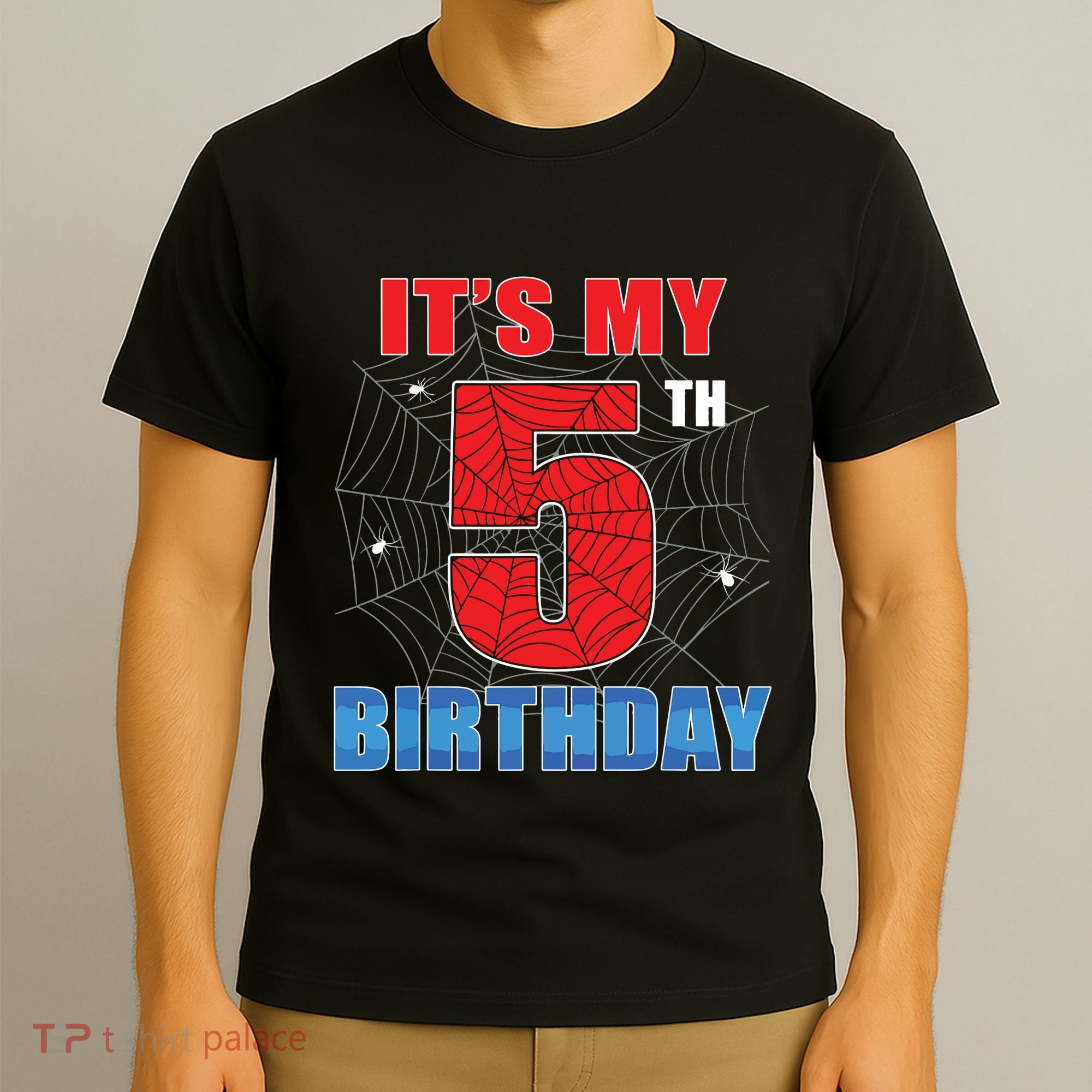 Spider Web Five 5 Years Old Its My 5th Birthday Boy Party T-Shirt
