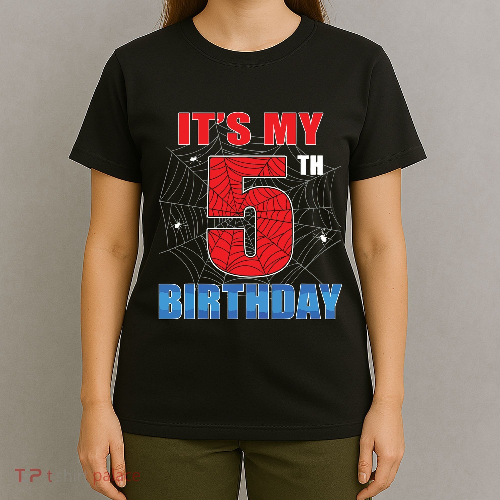 Spider Web Five 5 Years Old Its My 5th Birthday Boy Party T-Shirt