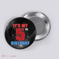 Spider Web Five 5 Years Old Its My 5th Birthday Boy Party Button thumb 0