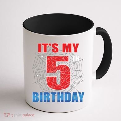 Spider Web Five 5 Years Old Its My 5th Birthday Boy Party Coffee Mug back