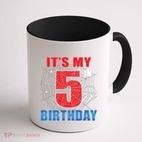 Spider Web Five 5 Years Old Its My 5th Birthday Boy Party Coffee Mug thumb 1