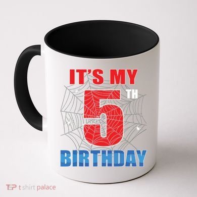 Spider Web Five 5 Years Old Its My 5th Birthday Boy Party Coffee Mug