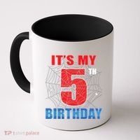 Spider Web Five 5 Years Old Its My 5th Birthday Boy Party Coffee Mug thumb 0
