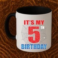 Spider Web Five 5 Years Old Its My 5th Birthday Boy Party Coffee Mug thumb 2