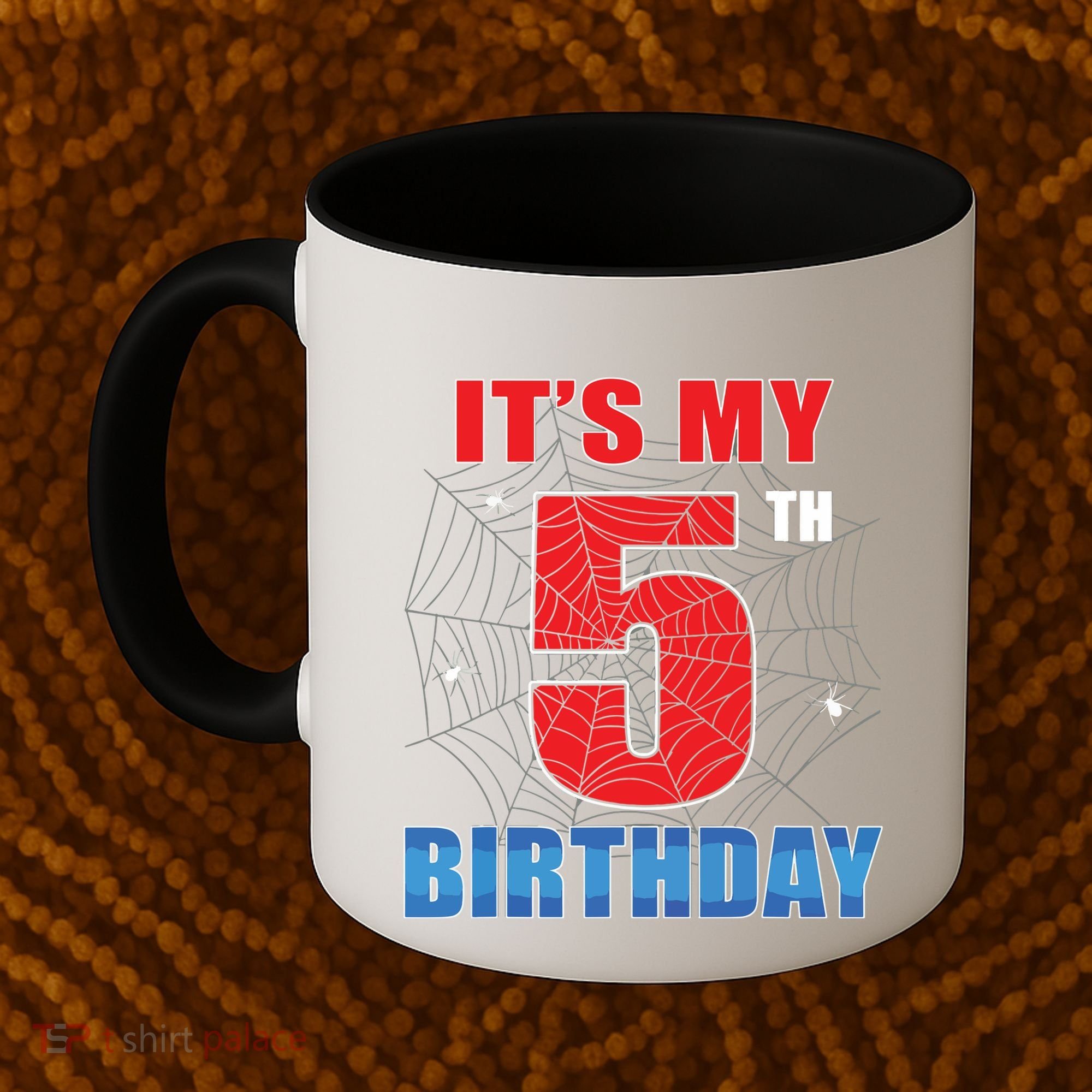 Spider Web Five 5 Years Old Its My 5th Birthday Boy Party Coffee Mug